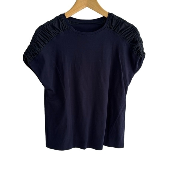 レリアン Leilian 半袖カットソー サイズ9 M - ネイビー×黒 レディース ギャザー トップス_画像1