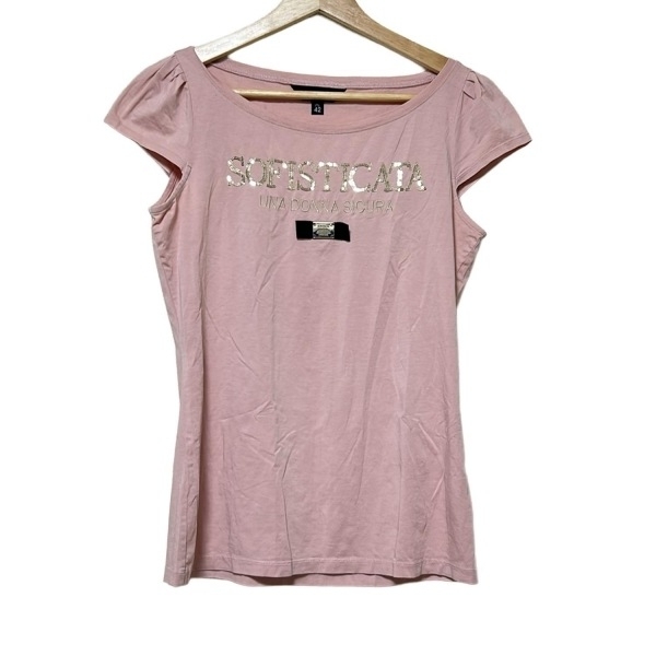 エポカ EPOCA 半袖Tシャツ サイズ42 L - ライトピンク レディース クルーネック/スパンコール/ハート トップス_画像1