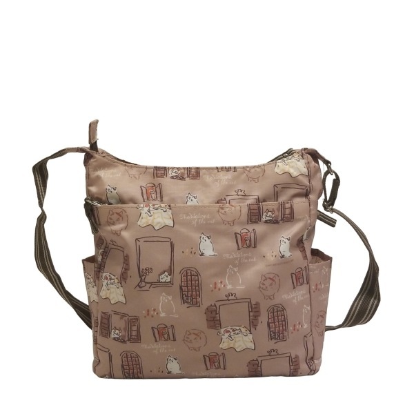 マンハッタナーズ Manhattaner's ショルダーバッグ - ベージュ×ダークブラウン×マルチ ネコ 美品 バッグ_画像3