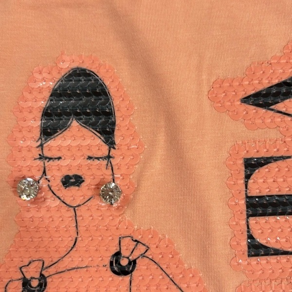 エポカ EPOCA 半袖Tシャツ サイズ40 M - ライトオレンジ×黒 レディース クルーネック/ビジュー/スパンコール 美品 トップス_画像6