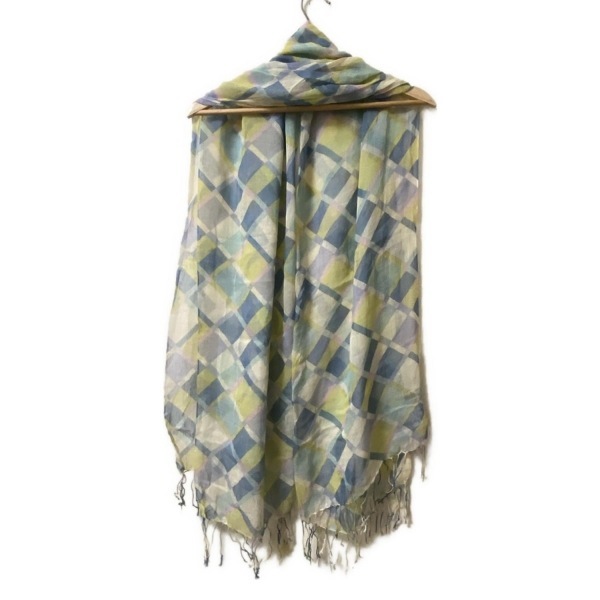 ホコモモラ JOCOMOMOLA ストール(ショール) - コットン ベージュ×ネイビー×マルチ 美品 マフラー_画像2