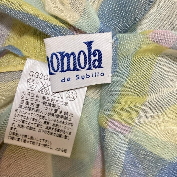 ホコモモラ JOCOMOMOLA ストール(ショール) - コットン ベージュ×ネイビー×マルチ 美品 マフラー_画像4