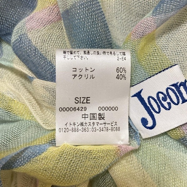 ホコモモラ JOCOMOMOLA ストール(ショール) - コットン ベージュ×ネイビー×マルチ 美品 マフラー_画像6