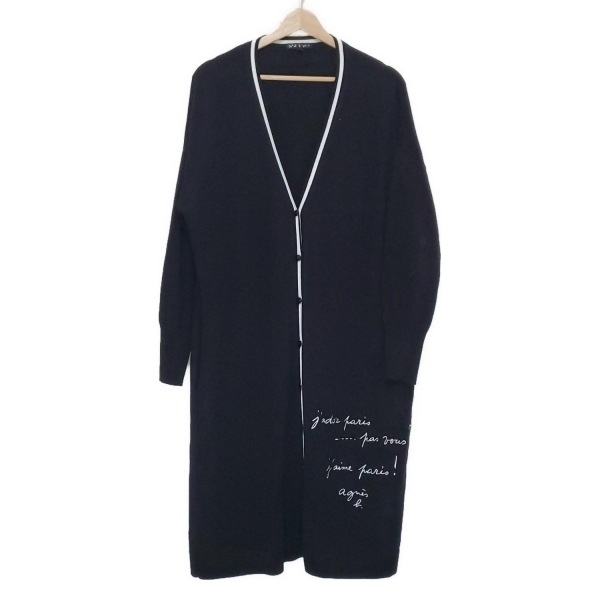 アニエスベー agnes b カーディガン サイズTU - 黒×白 レディース 長袖/ニット/刺繍/ロング丈/To★b. 美品 トップス