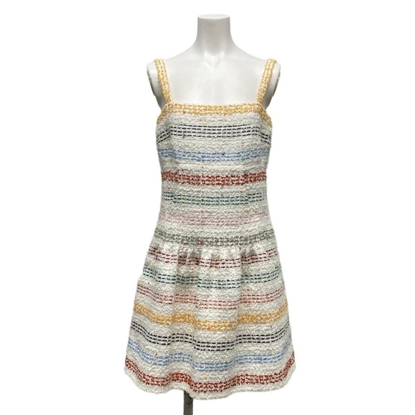 シャネル CHANEL サイズ38 M P61310 - コットン 白×オレンジ×マルチ レディース キャミワンピ/ひざ丈/ツイード/2019年