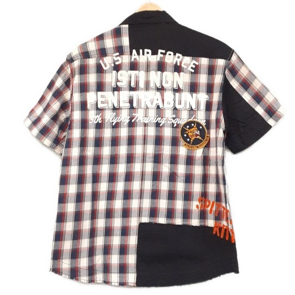 アビレックス AVIREX 半袖シャツ サイズM - ダークネイビー×レッド×マルチ メンズ チェック柄 美品 トップス_画像2