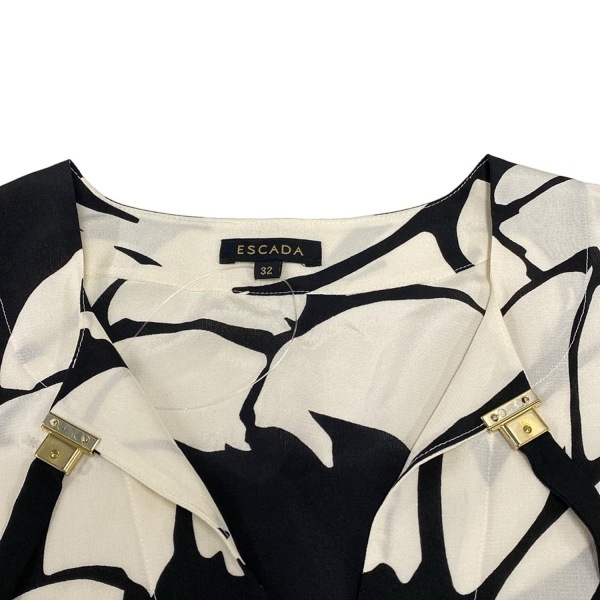 エスカーダ ESCADA サイズ32 S - 白×黒×レッド レディース 七分袖/ひざ丈/シルク/花柄 ワンピース_画像7