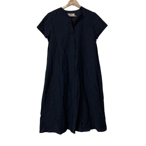 レリアン Leilian サイズ7 S - ネイビー レディース 半袖/ロング/麻混 美品 ワンピース_画像1
