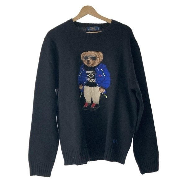 ポロラルフローレン POLObyRalphLauren 長袖セーター/ニット サイズL - 黒×ブラウン×マルチ メンズ クルーネック/クマ 新品同様 トップス