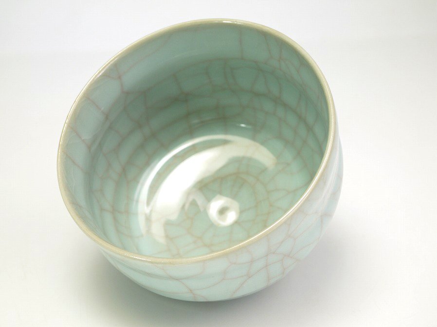 ■真作保証■【浦口雅行】作 青瓷茶碗 共箱■師：人間國寶 三浦小平二■