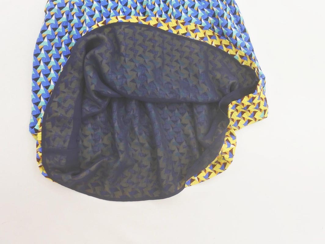 ネコポスOK MARC BY MARC JACOBS マークバイマークジェイコブス シルク100% 総柄 ミニ スカート size2/青ｘ黃 ■◆ ☆ fgd1 レディース