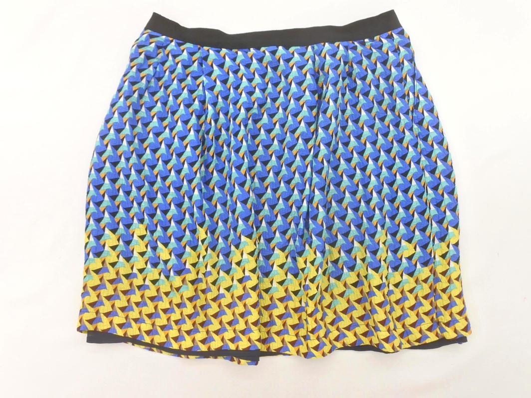 ネコポスOK MARC BY MARC JACOBS マークバイマークジェイコブス シルク100% 総柄 ミニ スカート size2/青ｘ黃 ■◆ ☆ fgd1 レディース