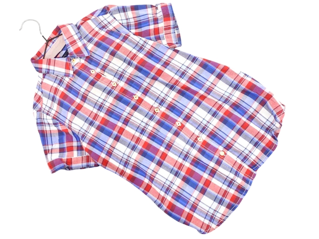 ネコポスOK TOMMY HILFIGER トミーヒルフィガー チェック 半袖 シャツ size4/赤x青 ■◆ ☆ fgd1 レディース_画像1