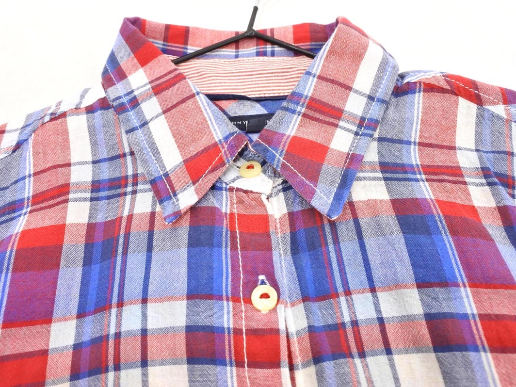 ネコポスOK TOMMY HILFIGER トミーヒルフィガー チェック 半袖 シャツ size4/赤x青 ■◆ ☆ fgd1 レディース_画像2