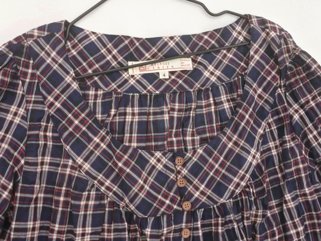 ネコポスOK MELROSE メルローズ チェック ブラウス シャツ size4/紺 ■◇ ☆ fgd1 レディース_画像3