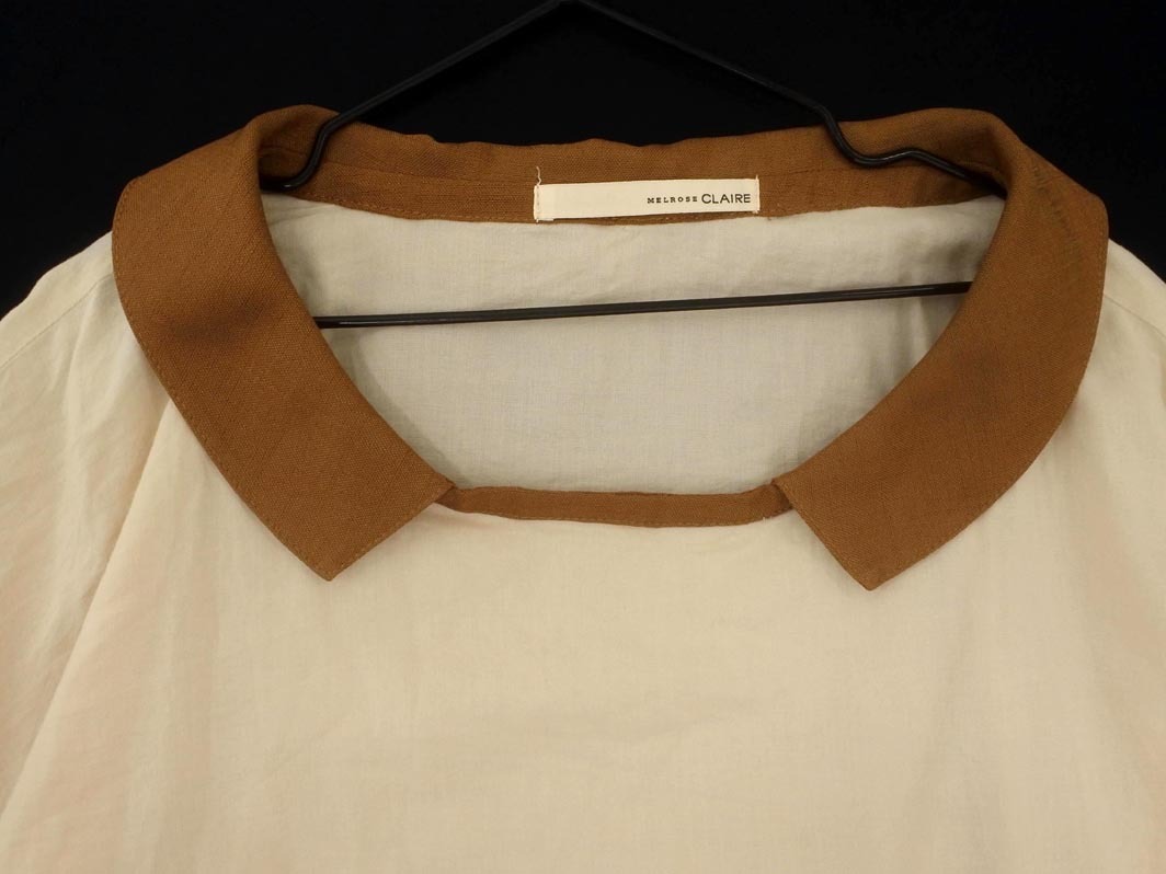 ネコポスOK MELROSE メルローズ プルオーバー ブラウス シャツ ベージュx茶 ■◇ ☆ fha4 レディース_画像3
