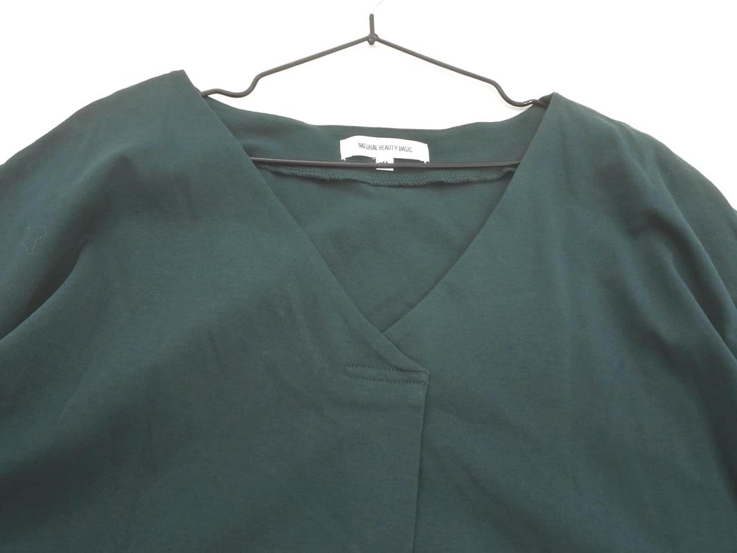 NATURAL BEAUTY BASIC ナチュラルビューティーベーシック Vネック プルオーバー カットソー sizeM/緑 ■◆ ☆ fha4 レディース_画像4