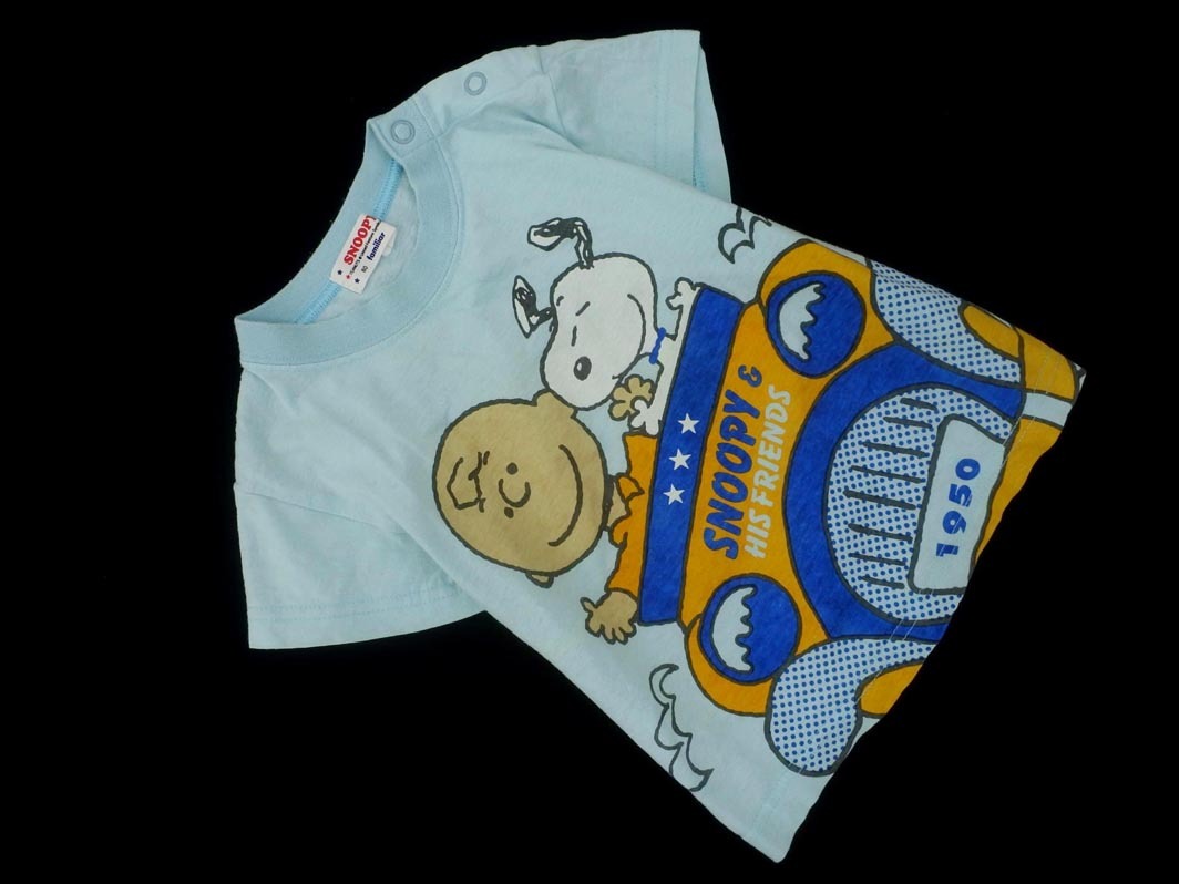 ネコポスOK familiar ファミリア スヌーピー プリント Tシャツ 80cm 水色 ■◆ ☆ fha6_画像1