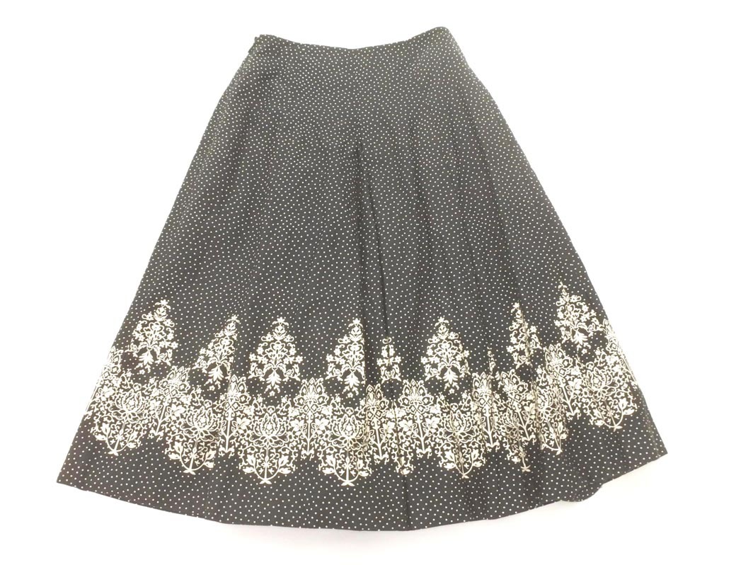 KUMIKYOKU 組曲 総柄 タック スカート size1/黒ｘアイボリー ■◇ ☆ fha6 レディース