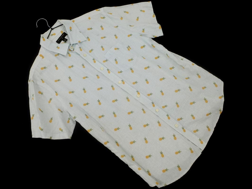 ネコポスOK BANANA REPUBLIC バナナリパブリック 綿麻 パイナップル柄 シャツ sizeXL/青 ■◆ ☆ fha8 メンズ