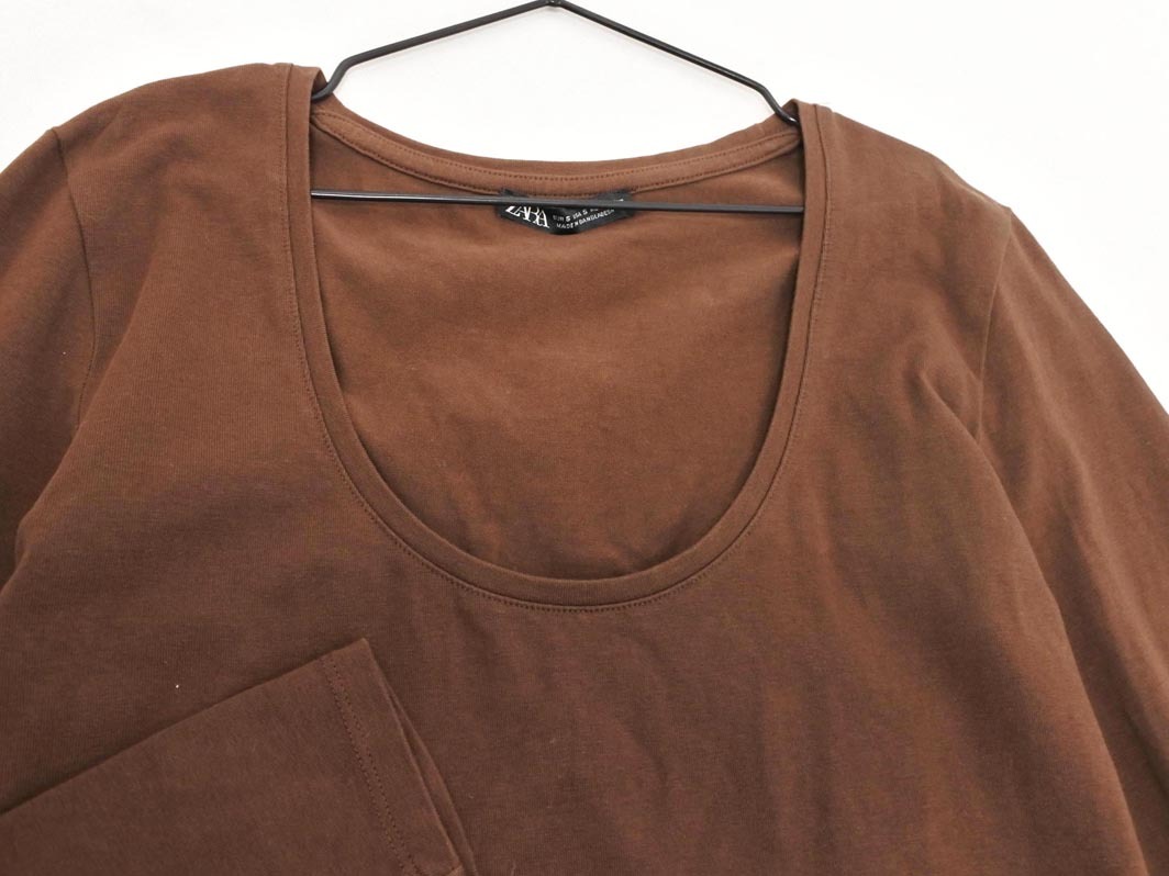 ZARA ザラ Uネック 長袖 カットソー sizeS/茶 ■◇ ☆ fha8 レディース_画像3