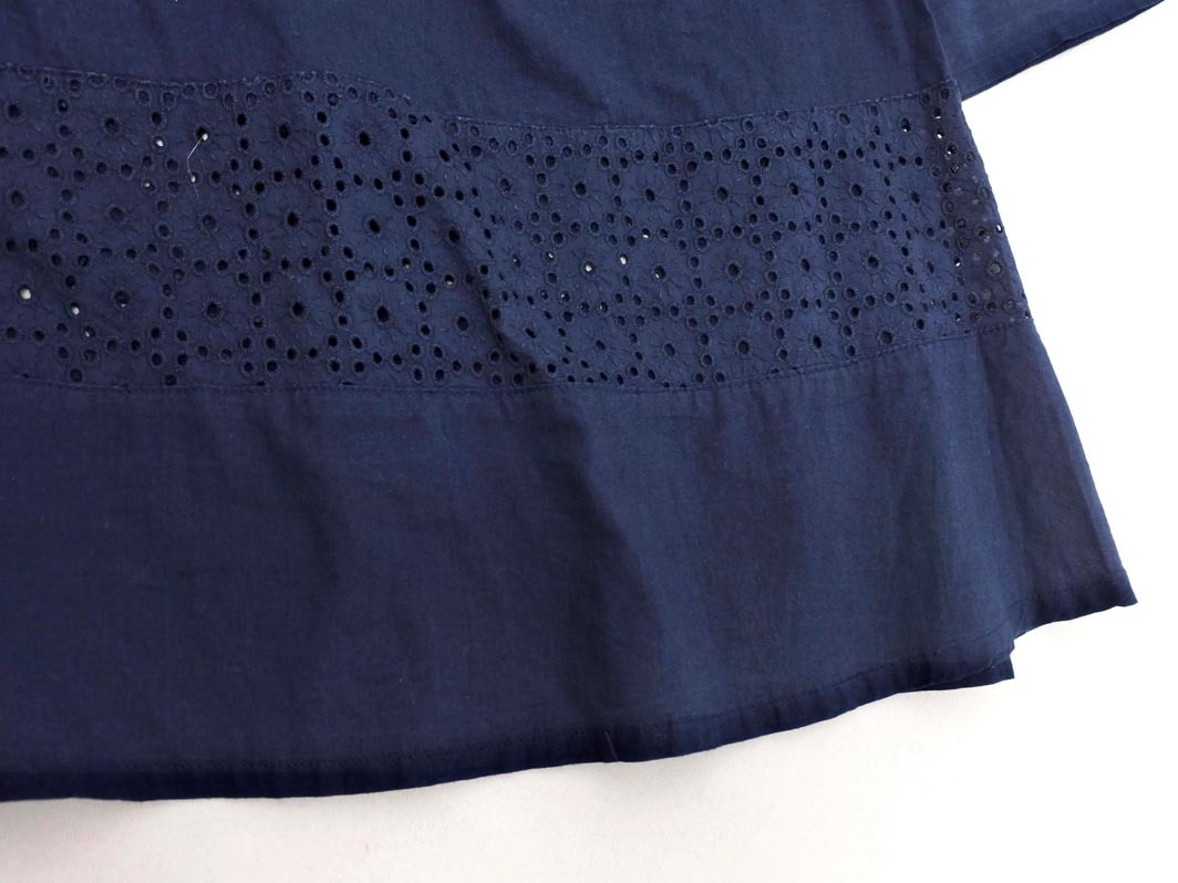 MELROSE メルローズ カットワーク ボーダー ブラウス シャツ 紺 ■◇ ☆ fha8 レディース_画像2