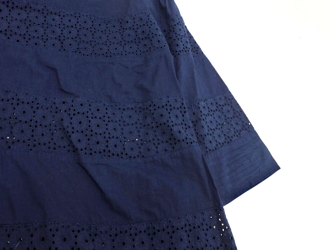 MELROSE メルローズ カットワーク ボーダー ブラウス シャツ 紺 ■◇ ☆ fha8 レディース_画像3