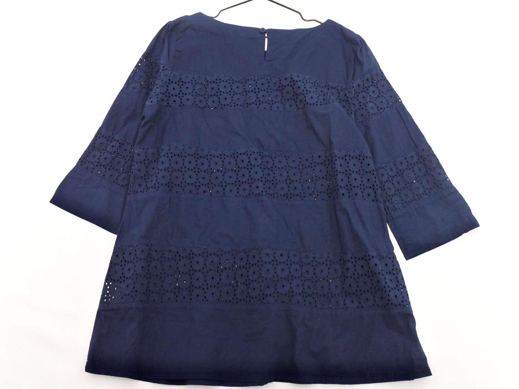 MELROSE メルローズ カットワーク ボーダー ブラウス シャツ 紺 ■◇ ☆ fha8 レディース_画像5