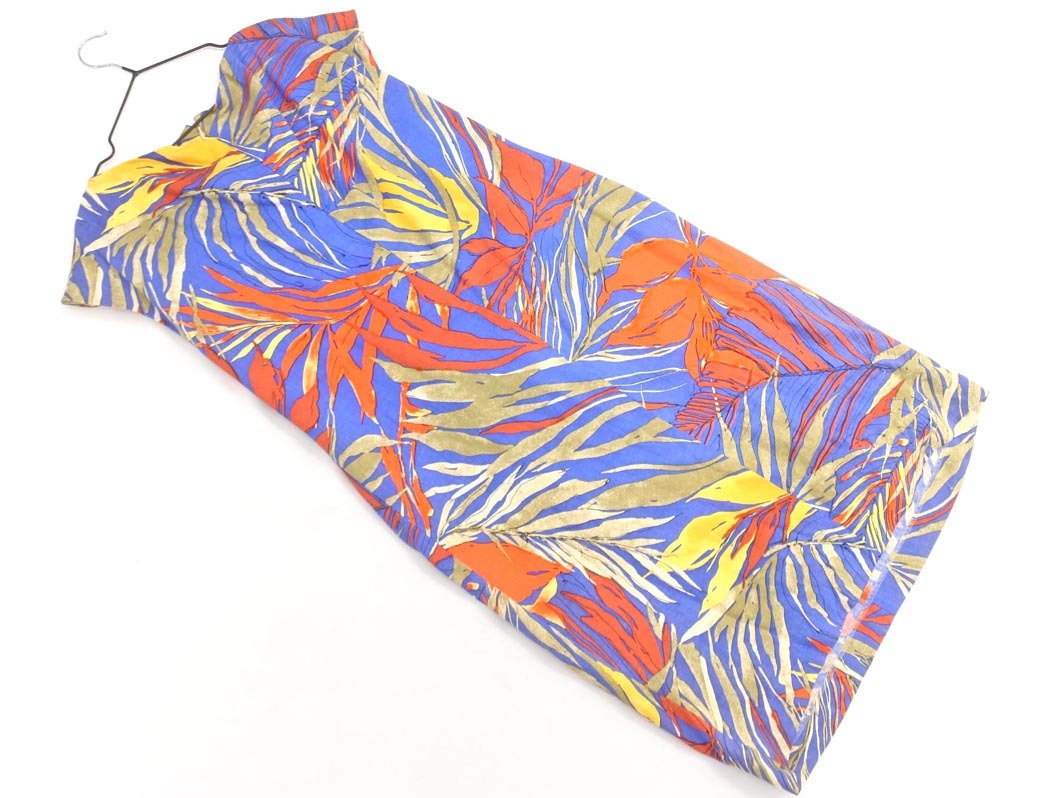 新品 INED イネド リネン混 総柄 前結(jié)びリボン ノースリーブ ワンピース size9/オレンジ×青 ■◆ ☆ fhb9 レディース