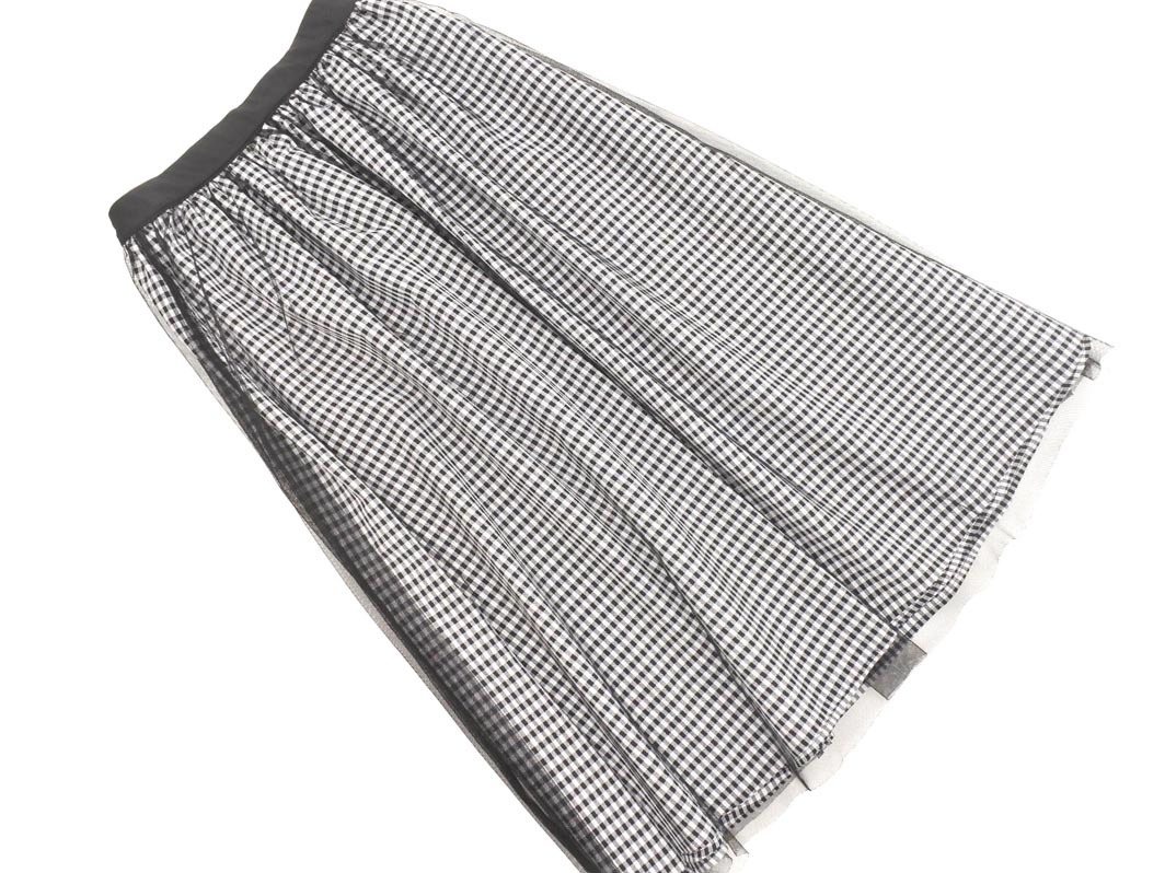 SHIPS シップス ギンガムチェック チュール ロング スカート 白x黒 ■◇ ☆ fhb9 レディース_画像1