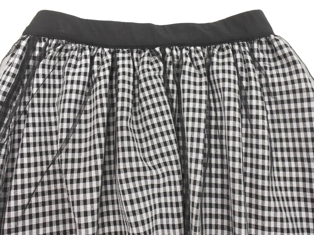 SHIPS シップス ギンガムチェック チュール ロング スカート 白x黒 ■◇ ☆ fhb9 レディース_画像2