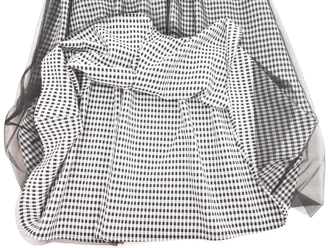 SHIPS シップス ギンガムチェック チュール ロング スカート 白x黒 ■◇ ☆ fhb9 レディース_画像3