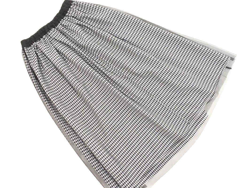 SHIPS シップス ギンガムチェック チュール ロング スカート 白x黒 ■◇ ☆ fhb9 レディース_画像5