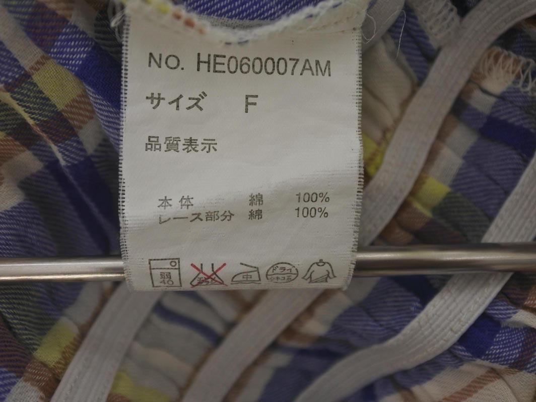 ネコポスOK Heather ヘザー チェック オフショルダー ブラウス シャツ sizeF/白ｘ青 ■◆ ☆ fhc0 レディース