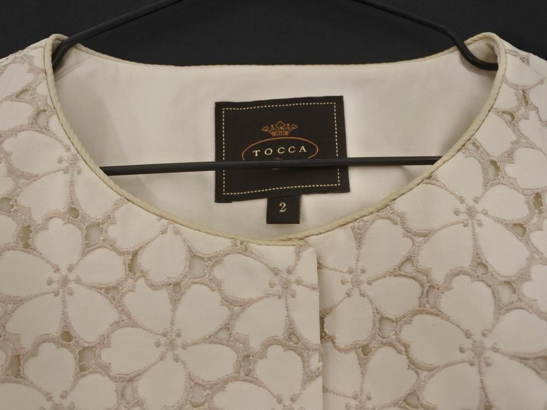 TOCCA トッカ カットワーク ノーカラー コート size2/オフホワイト ■◇◎ ☆ fhc2 レディース_画像2