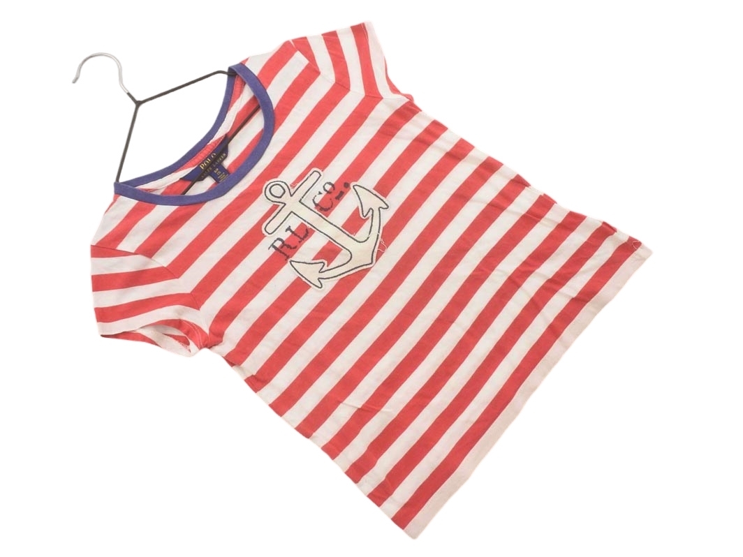 POLO RALPH LAUREN ポロ ラルフローレン パッチワーク ボーダー Tシャツ size7(120〜130cm)/赤ｘ白 ■◆ ☆ fhc2_画像1