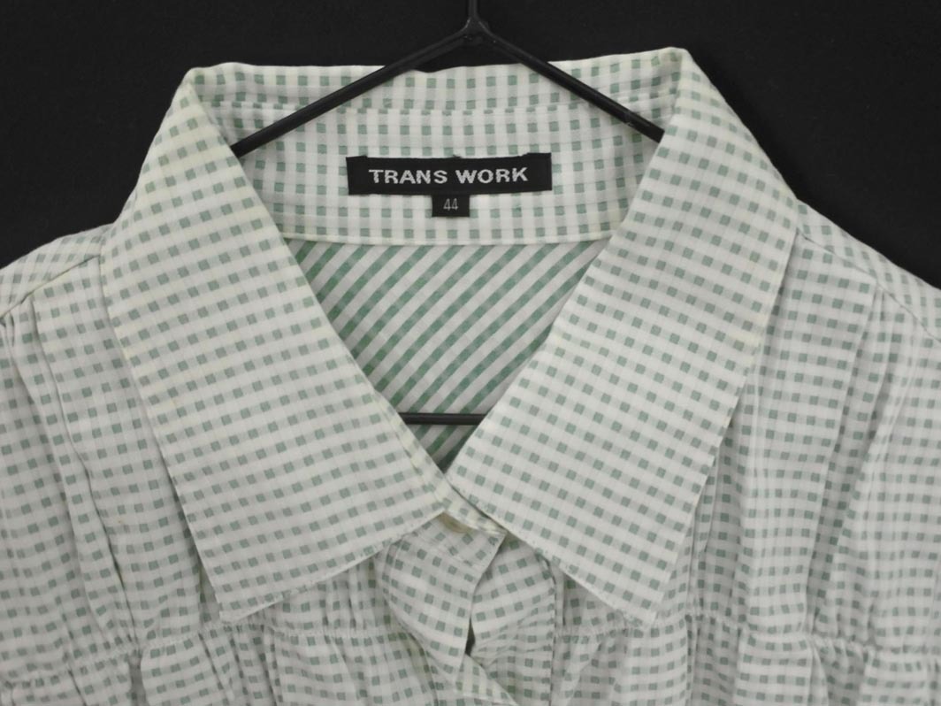 TRANS WORK トランスワーク ギンガムチェック ブラウス シャツ size44/白ｘ緑 ■◇ ☆ fhc6 レディース_画像4