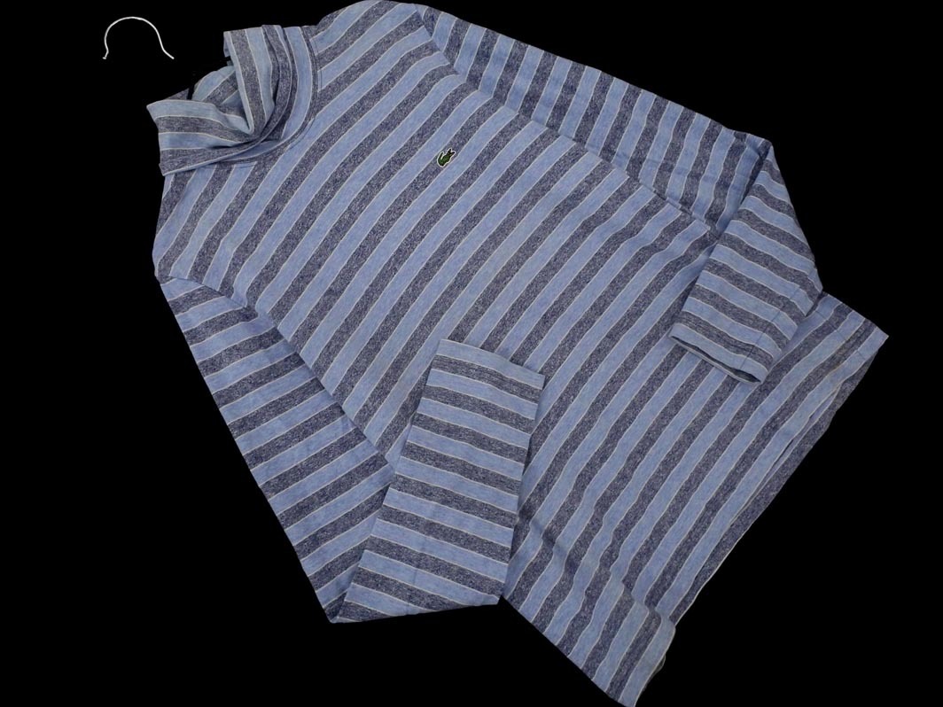 ネコポスOK LACOSTE ラコステ ボーダー ロゴ 刺繍 タートルネック カットソー size40/水色 ◇■ ☆ fhc7 レディース_画像1