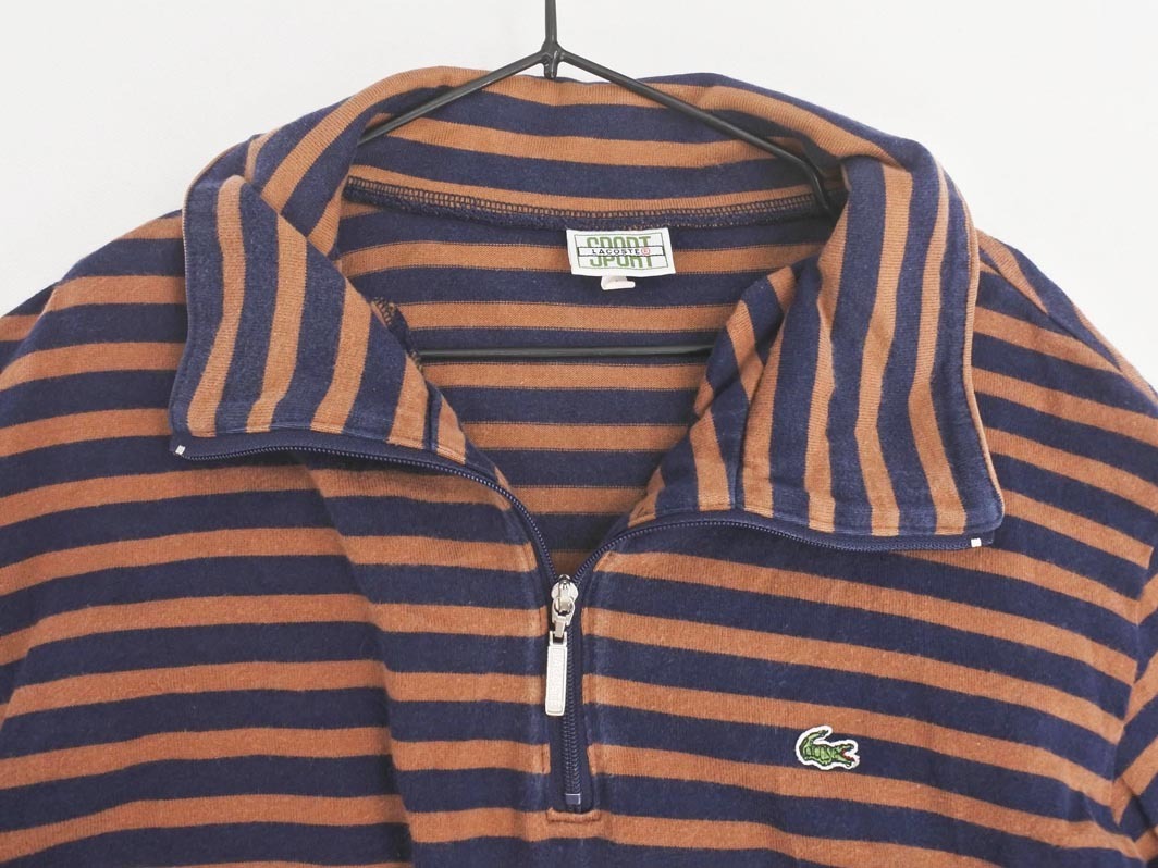 LACOSTE ラコステ ボーダー ハイネック カットソー size42/茶ｘ紺 ◇■ ☆ fhc7 レディース