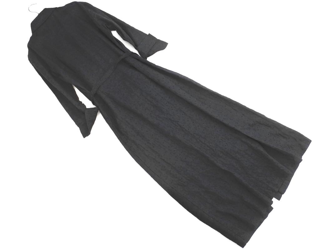 LAURA ASHLEY ローラ アシュレイ リネン100% ウエストリボン 刺繍 シャツ ワンピース size7/黒 ◇■ ☆ fhc5 レディース_画像7