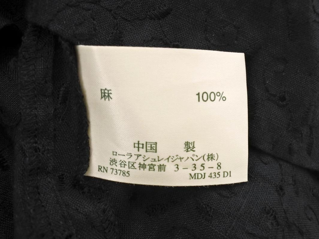 LAURA ASHLEY ローラ アシュレイ リネン100% ウエストリボン 刺繍 シャツ ワンピース size7/黒 ◇■ ☆ fhc5 レディース_画像8