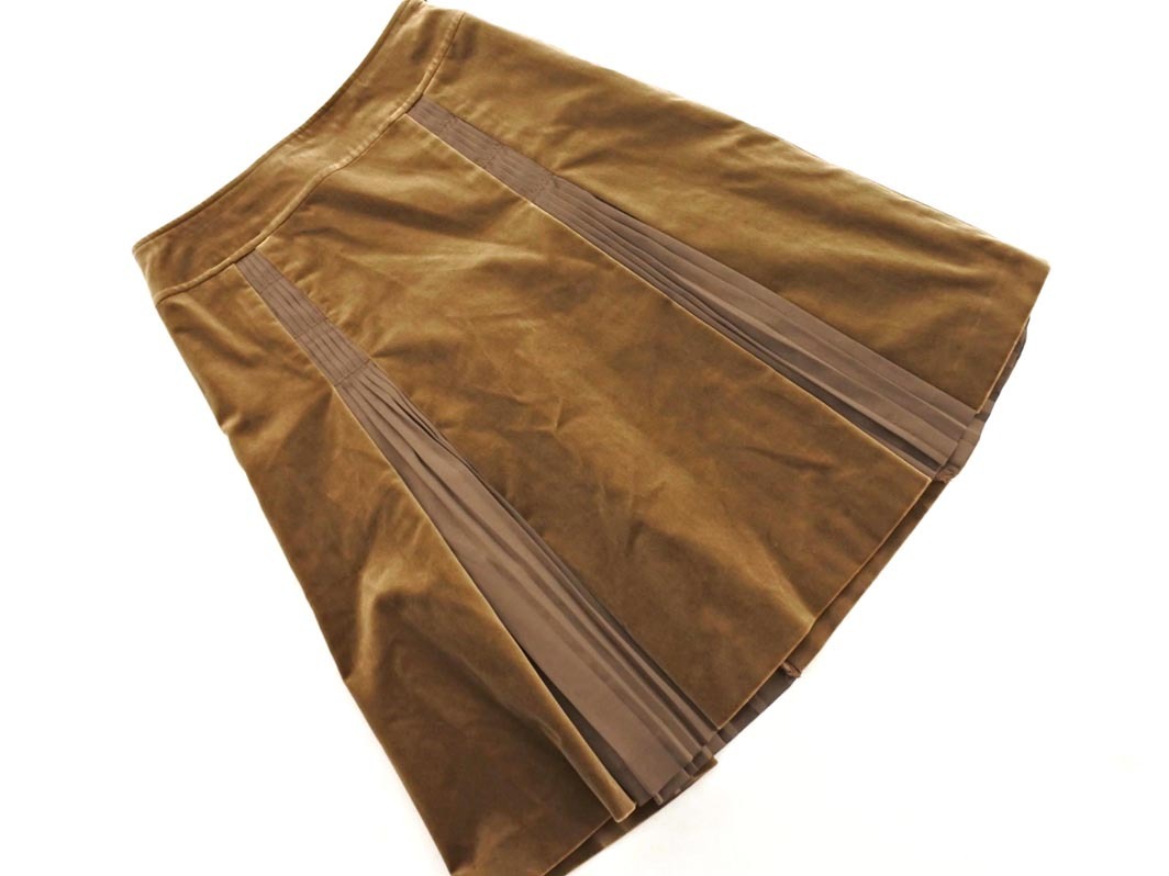 COMME CA DU MODE コム サ デ モード ベロア プリーツ 切替 スカート size7/ブラウン ◇■ ☆ fhc9 レディース