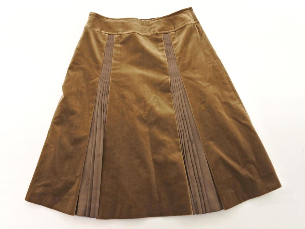 COMME CA DU MODE コム サ デ モード ベロア プリーツ 切替 スカート size7/ブラウン ◇■ ☆ fhc9 レディース