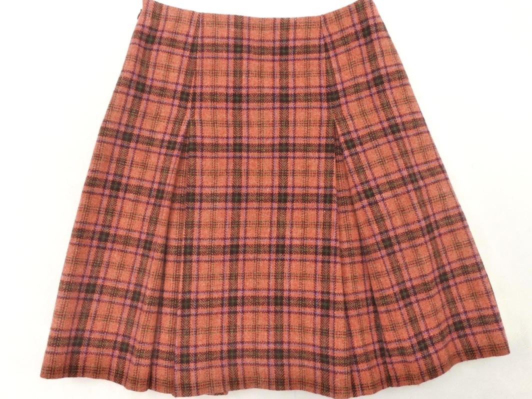 KUMIKYOKU 組曲 ウール100% チェック ボックス プリーツ スカート size2/ピンク ◇■ ☆ fhc9 レディース