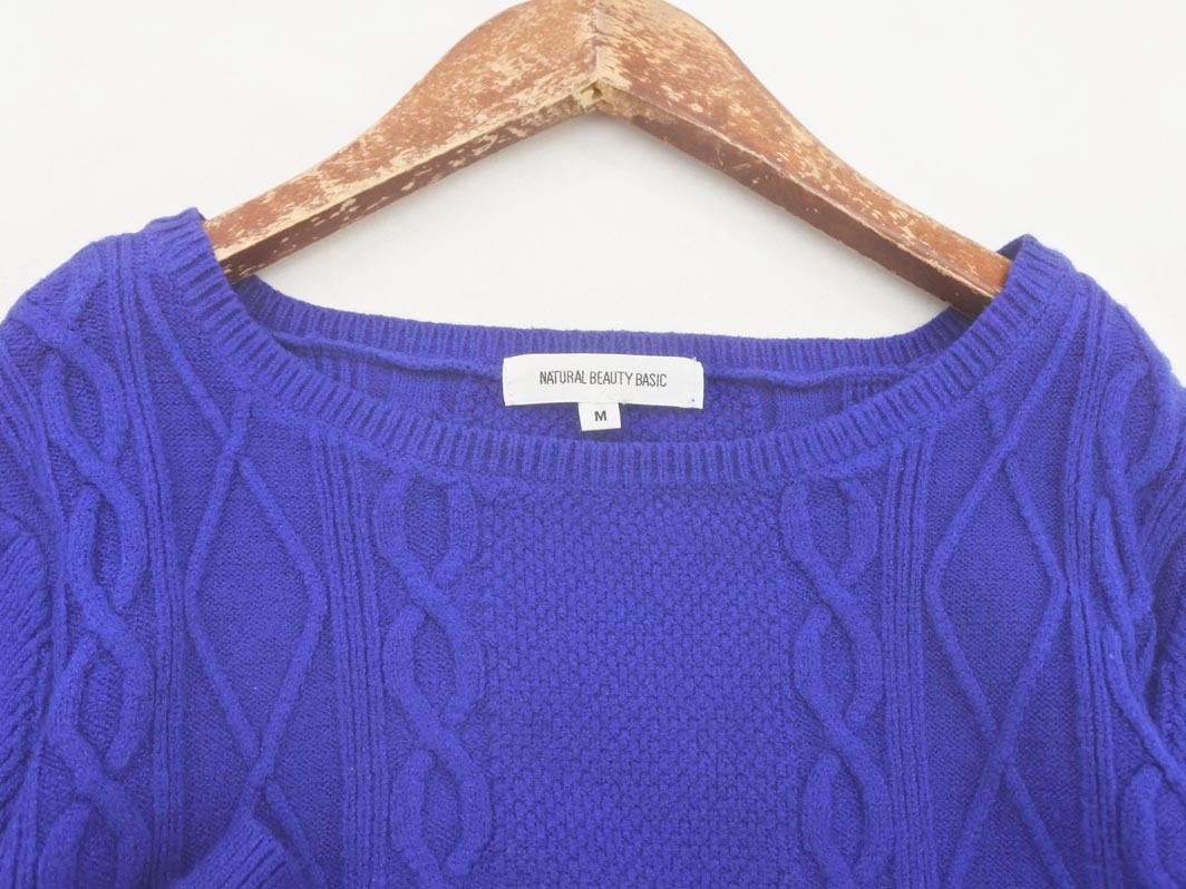NATURAL BEAUTY BASIC ナチュラルビューティーベーシック ケーブル編み ニット セーター sizeM/青 ◇■ ☆ fhc9 レディース_画像3
