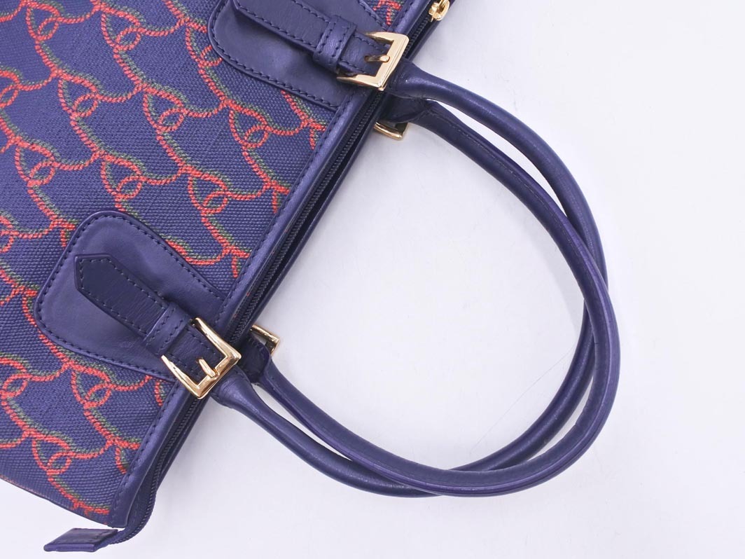 Roberta di Camerino ロベルタディカメリーノ 総ロゴ ハンド バッグ 紺 ■■ ☆ fhc9 レディース_画像5