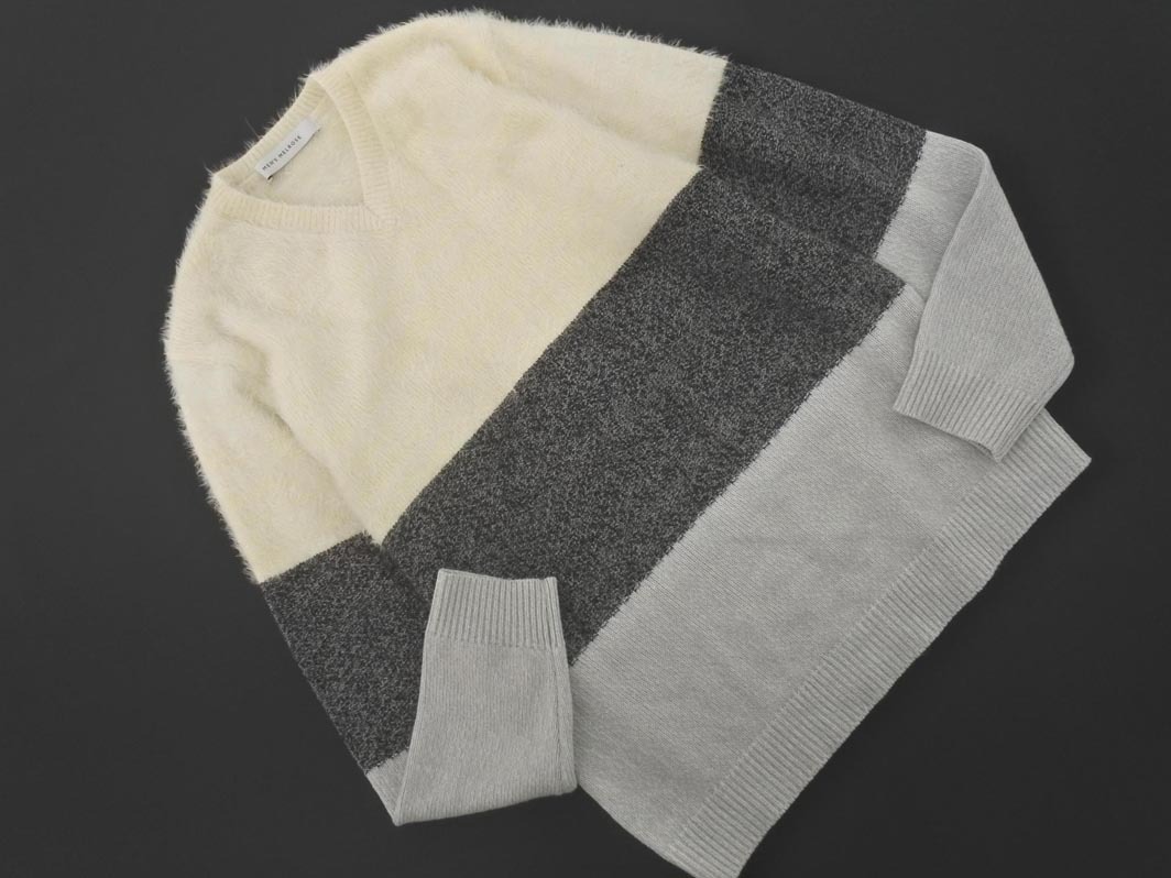 MEN’S MELROSE メンズメルローズ ウール混 Vネック バイカラー ニット セーター size4/オフホワイトxグレー ◇■ ☆ fhc8 レディース_画像1