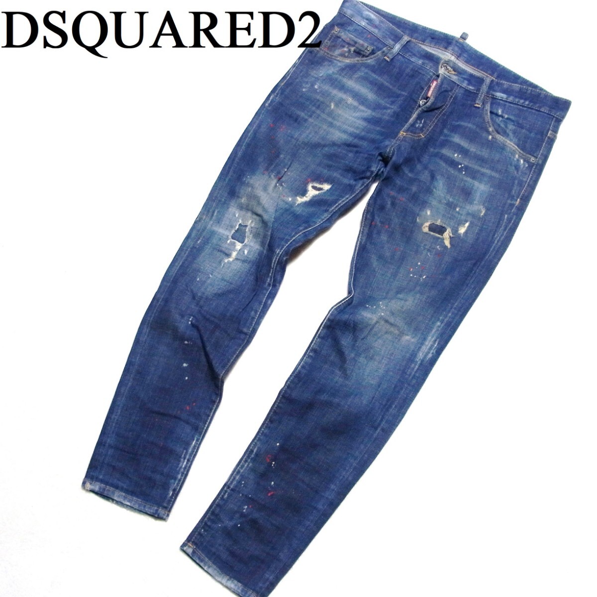 18SS DSQUARED2 ディースクエアード Skinny Dan Jean ダメージ リペア ペンキ加工 スキニー デニム パンツ 48 S74LB0329 スキニー ダン