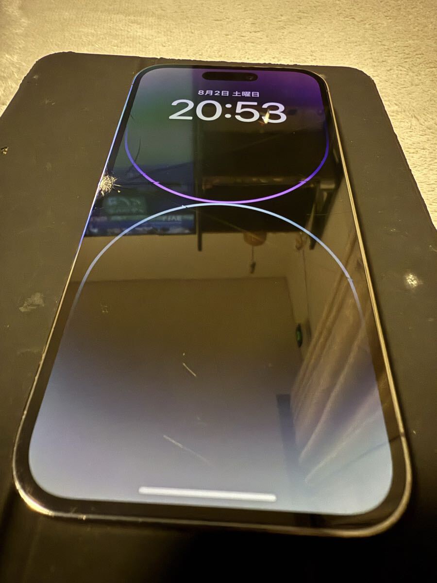 Apple iPhone 14 pro ディープパープル SIMフリー 画面割れあり