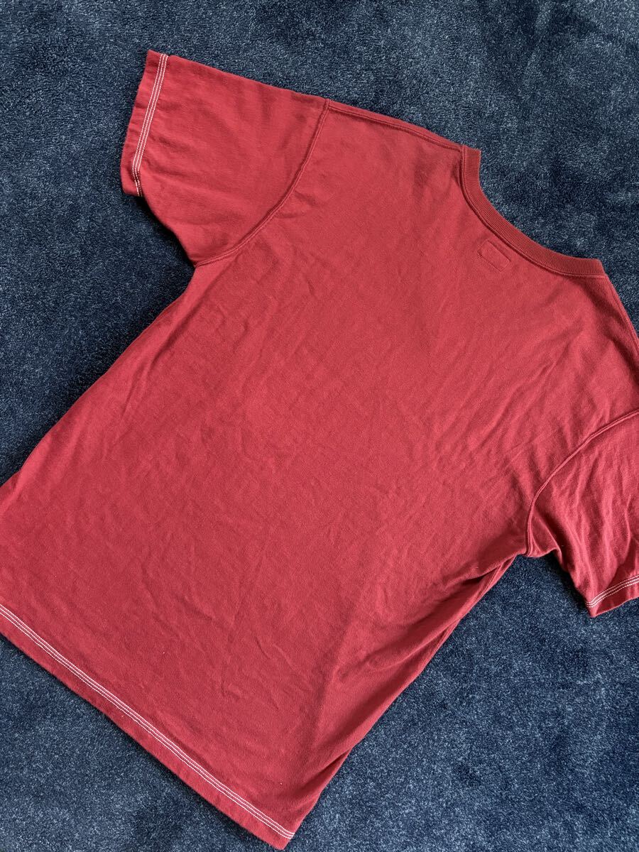  очень красивый товар как новый сделано в Японии THE FLAT HEAD Flat Head R.J.B Logo вышивка высокое качество материалы V шея рубашка с коротким рукавом size48(L) темно-красный серия MADE in JAPAN